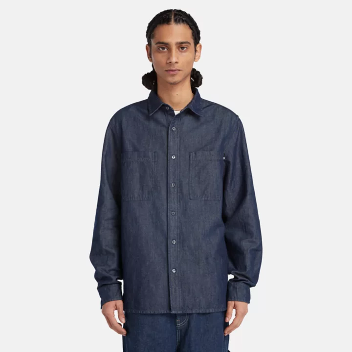 Chemise en denim de coton et de chanvre Windham pour homme en indigo