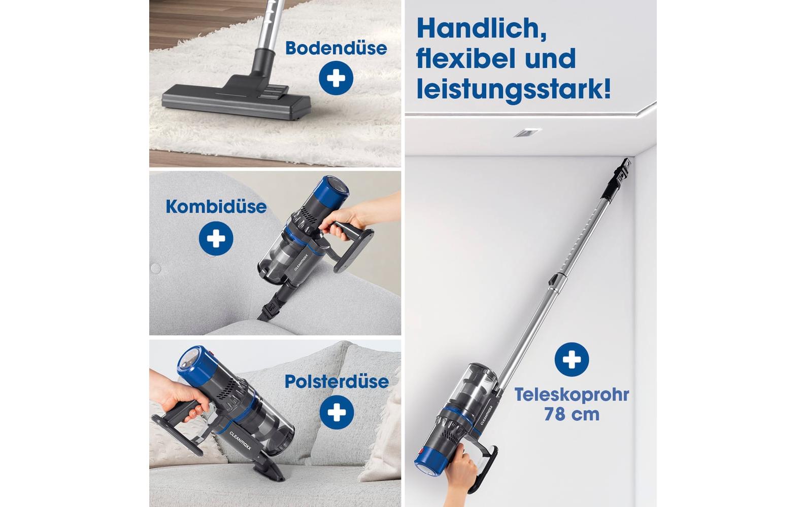 Akku-Hand- und Stielsauger Grau / BlauAkku-Zyklon-Staubsauger