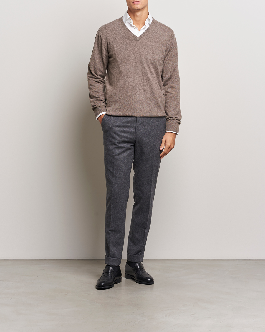 Piacenza Cashmere Cashmere V Neck Sweater Brown