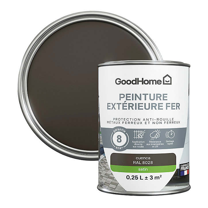 Peinture extérieure métal GoodHome Cuenca marron RAL 8028 satin 250ml