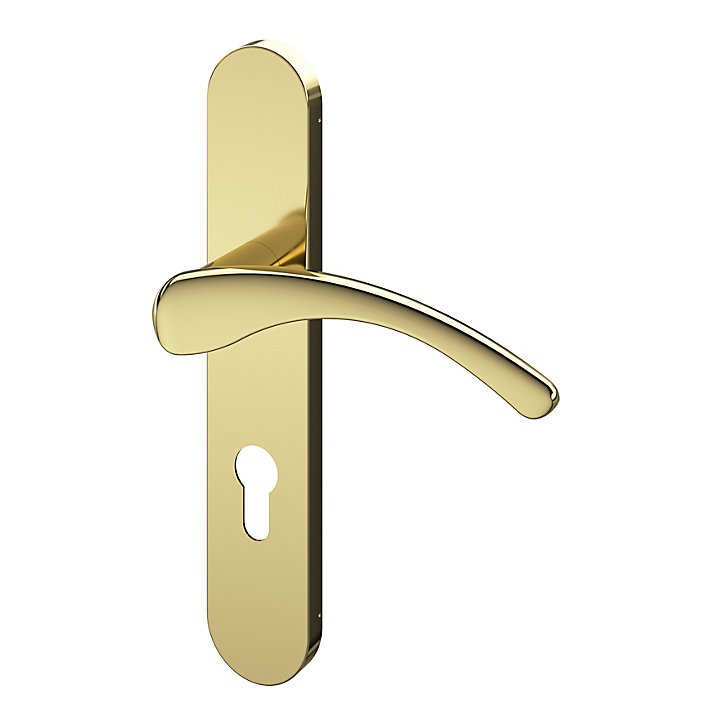 Ensemble poignée sur plaque rondcylindre GoodHome Ruis effet laiton doré L.138.5mm x l.42mm entraxe 165-195mm