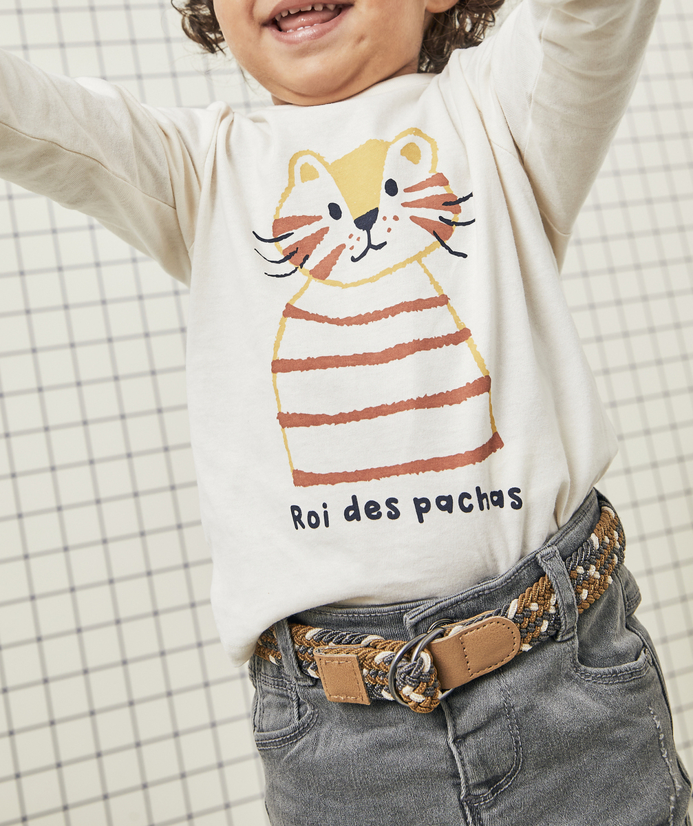 PANTALON DROIT BÉBÉ GARÇON EN DENIM LOW IMPACT GRIS AVEC CEINTURE