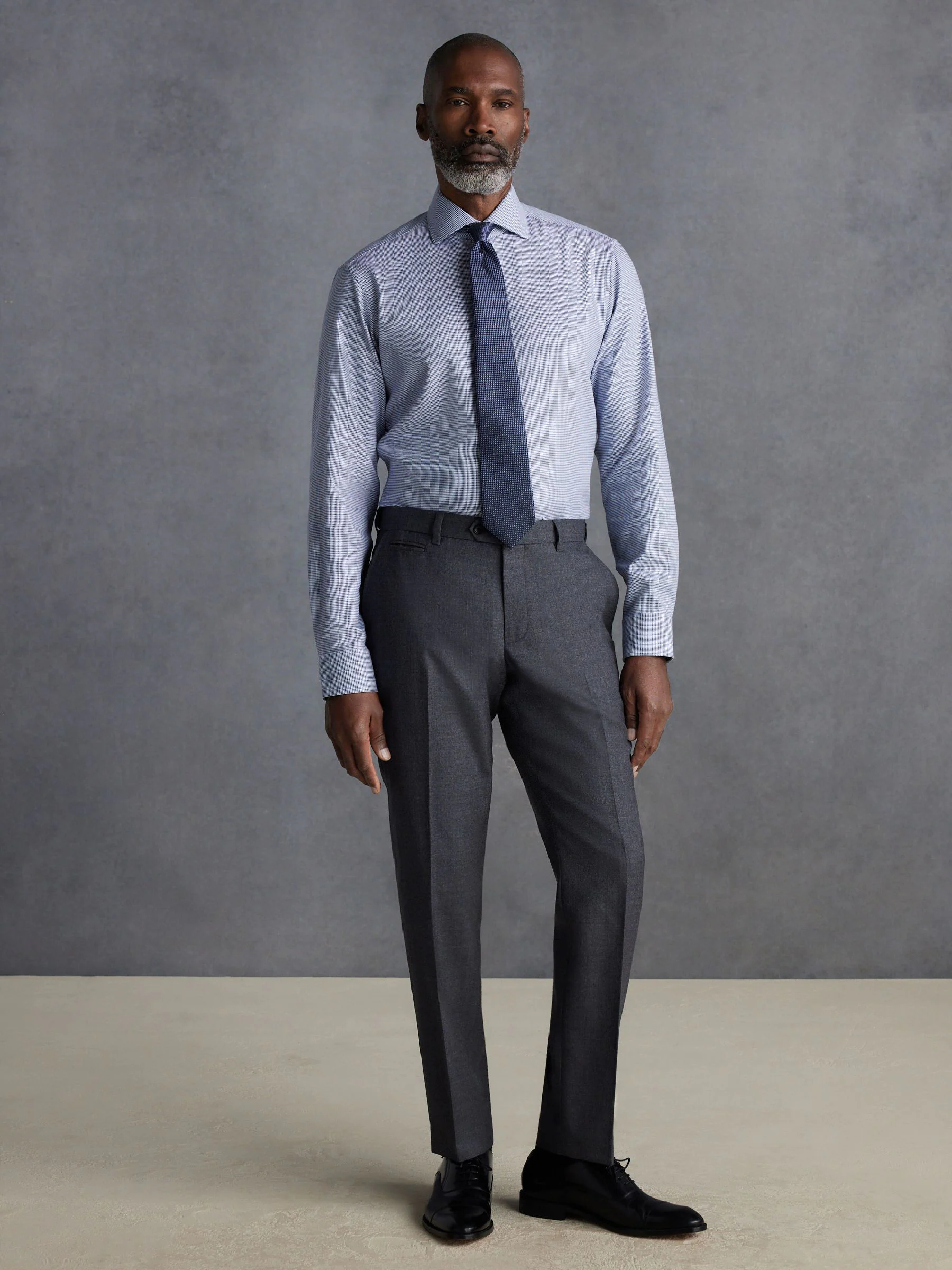 Grijs - Normale Pasvorm - Signature - 100% Wollen broek met Motion Flex-tailleband