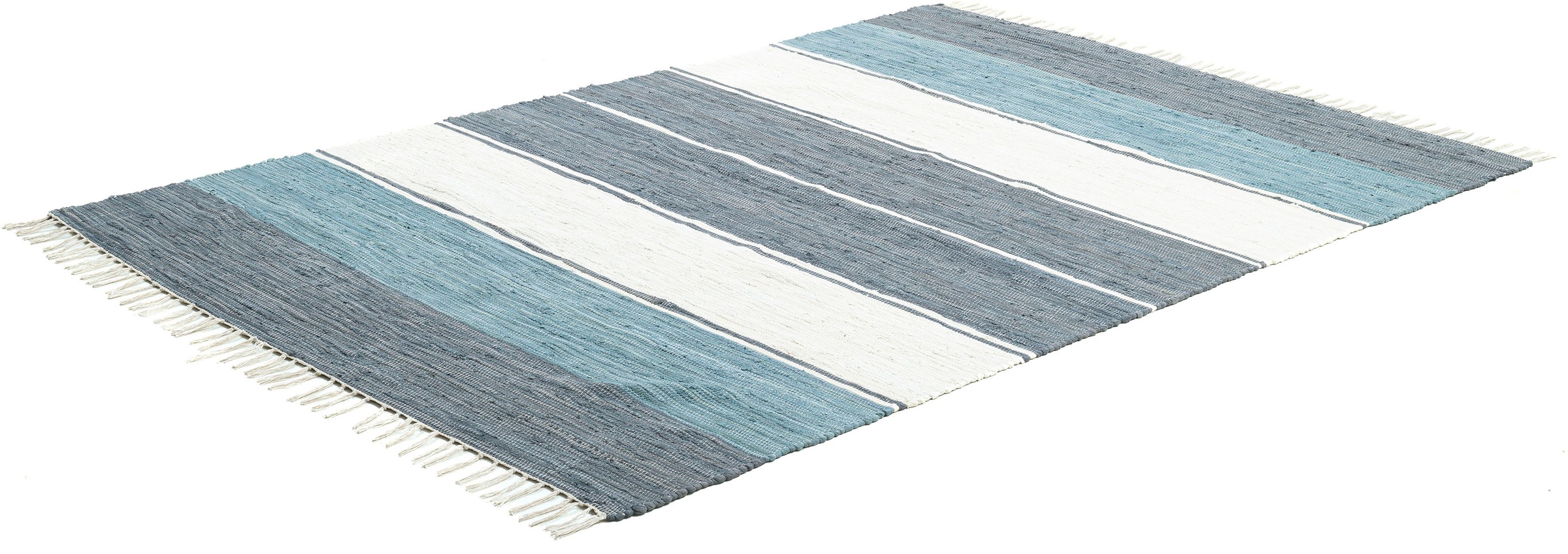 THEKO Teppich »Stripe Cotton, handgewebt« rechteckig 5 mm Höhe Flachgewebe, gestreift, reine Baumwolle, mit Fransen, auch als Läufer