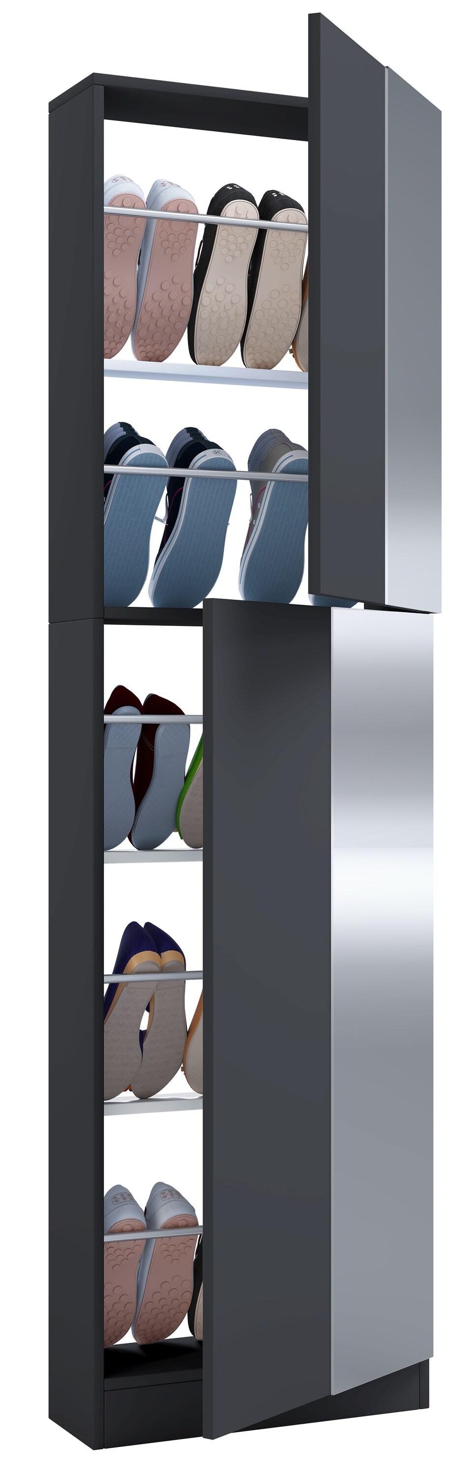 VCM Holz Schuhschrank Schuhkommode Schuhregal Schuhständer Fulisa XL Spiegel