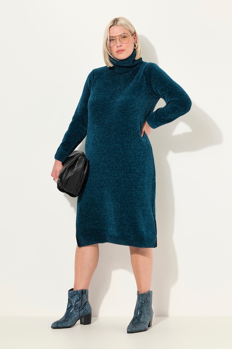 Chenille-Kleid, Strukturstrick, Rollkragen, Langarm