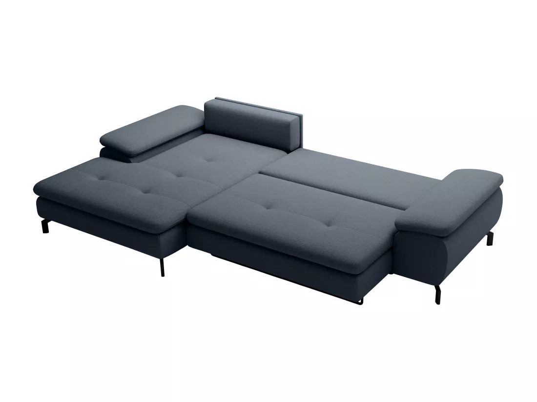 Canapé d'angle gauche convertible en tissu texturé bleu ARCHIBALD