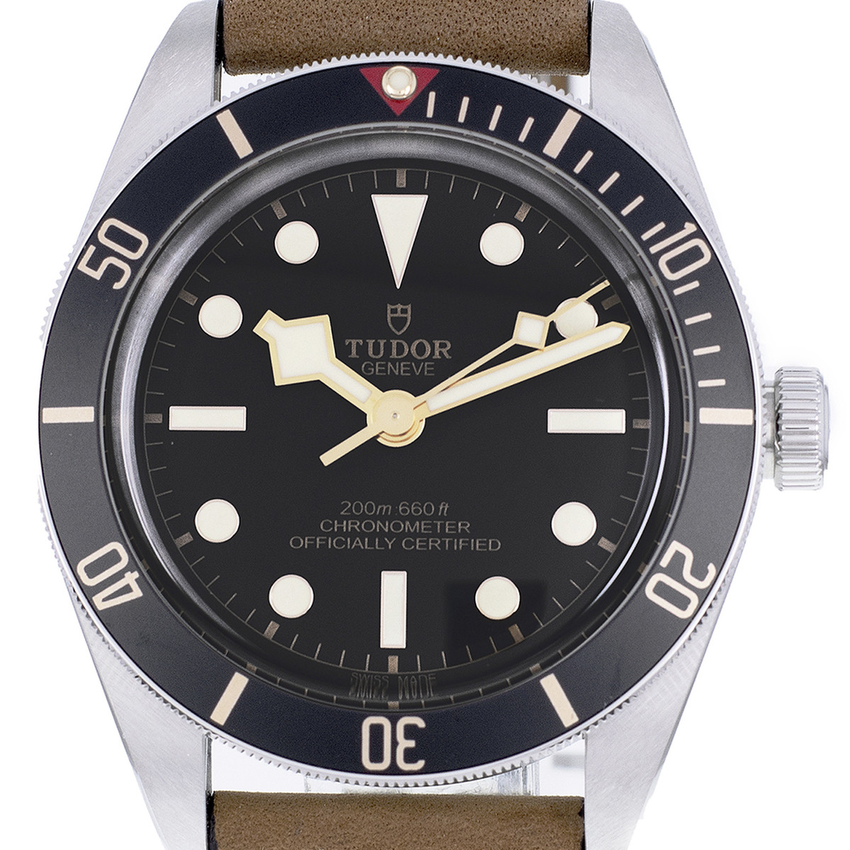 Montre d'occasion Tudor Black homme automatique acier cuir marron
