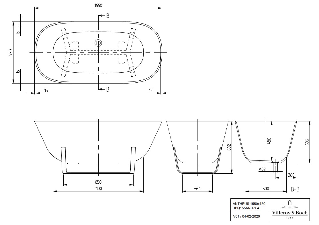 Villeroy & Boch Antheus vrijstaand ligbad 155x75cm almond