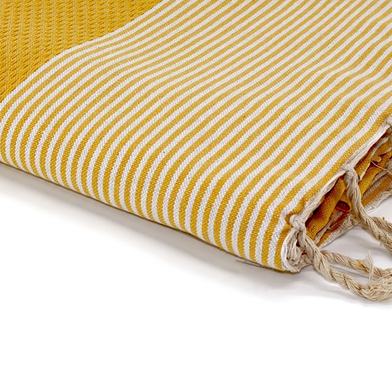 Febronie Fouta Nid d'Abeille Ibiza rayures fines jaune safran - 100x200 cm