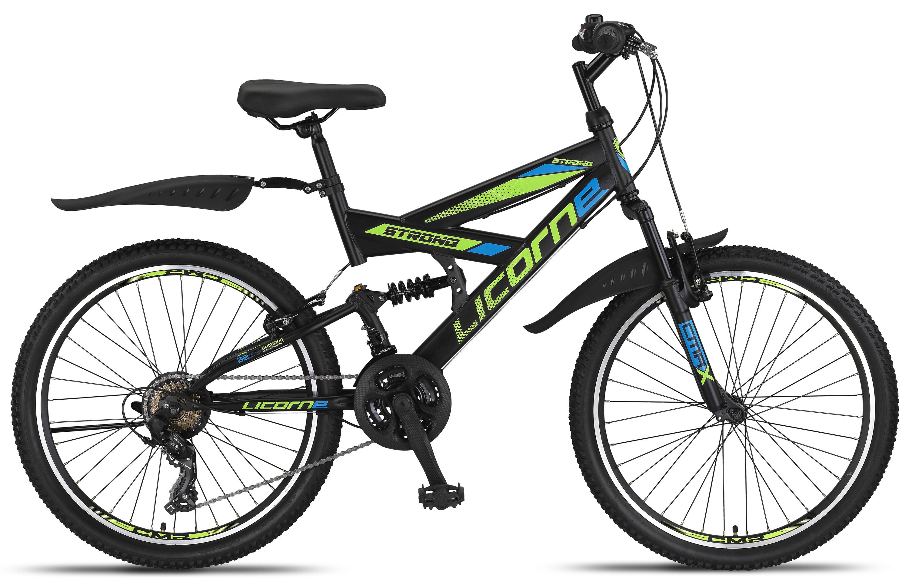 Licorne Bike Strong V Premium Mountainbike in 24 und 26 Zoll - Fahrrad für Jungen, Mädchen, Damen und Herren - Shimano 21 Gang-Schaltung - Vollfederung
