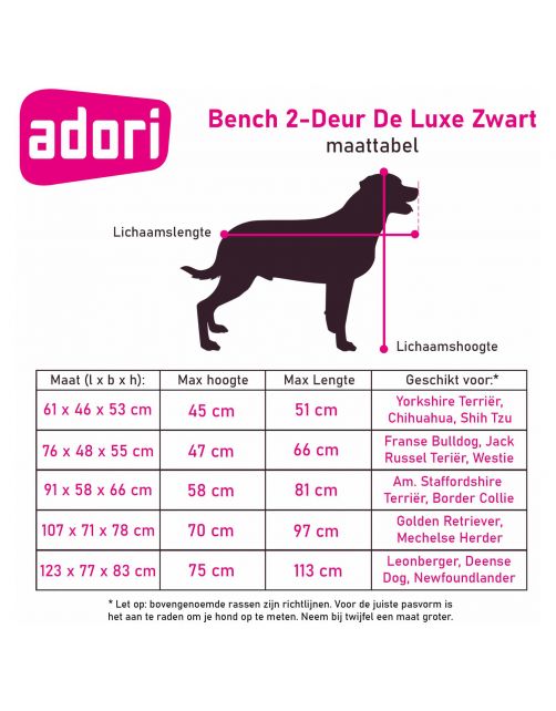 Adori Bench 2-Deurs De Luxe Zwart - Hondenbench