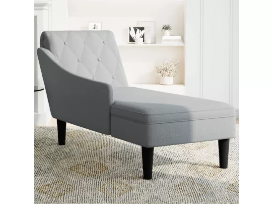 Fauteuil long avec coussin et accoudoir droit gris clair tissu