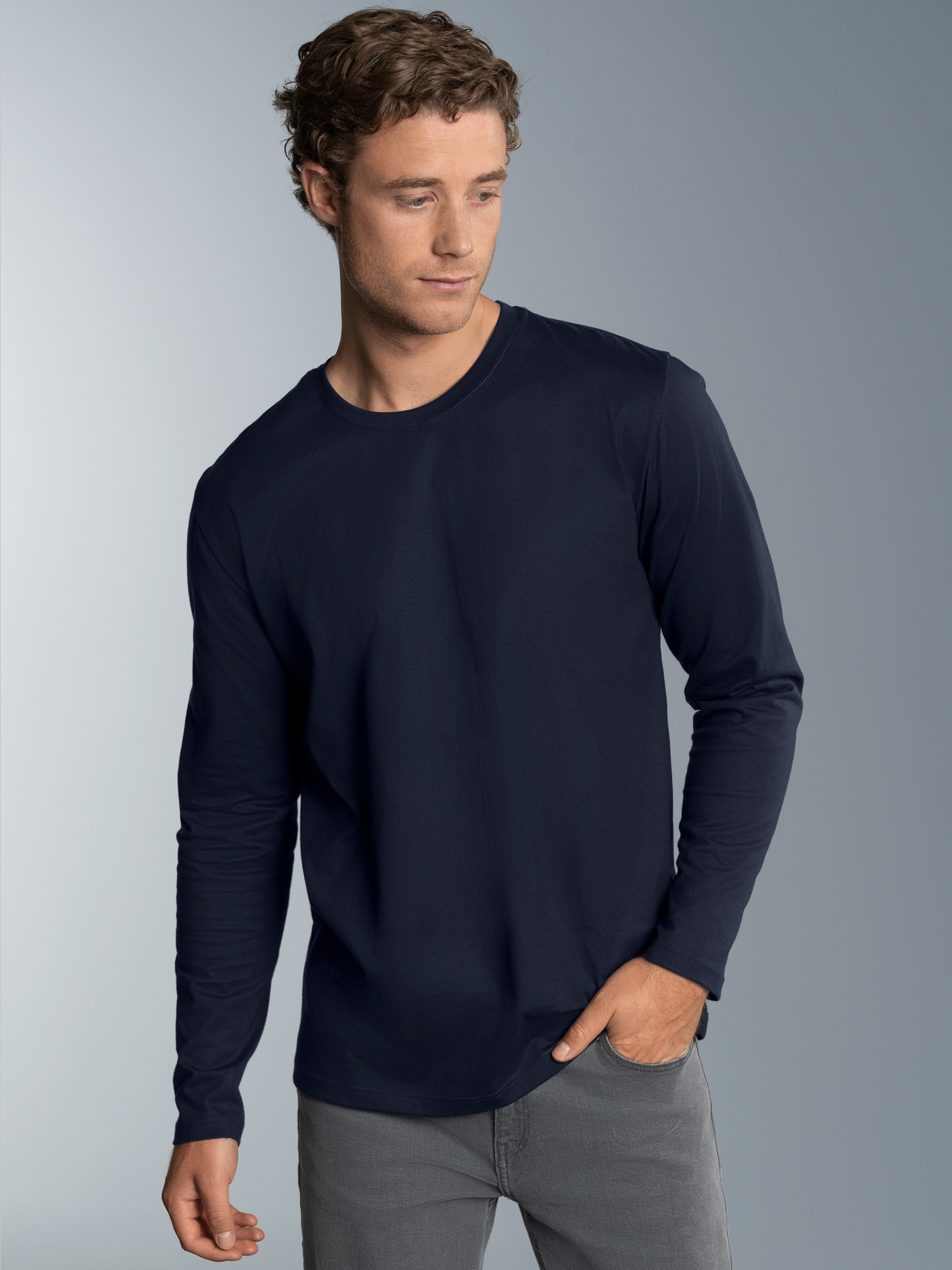 Langarmshirt aus 100% Baumwolle Navy