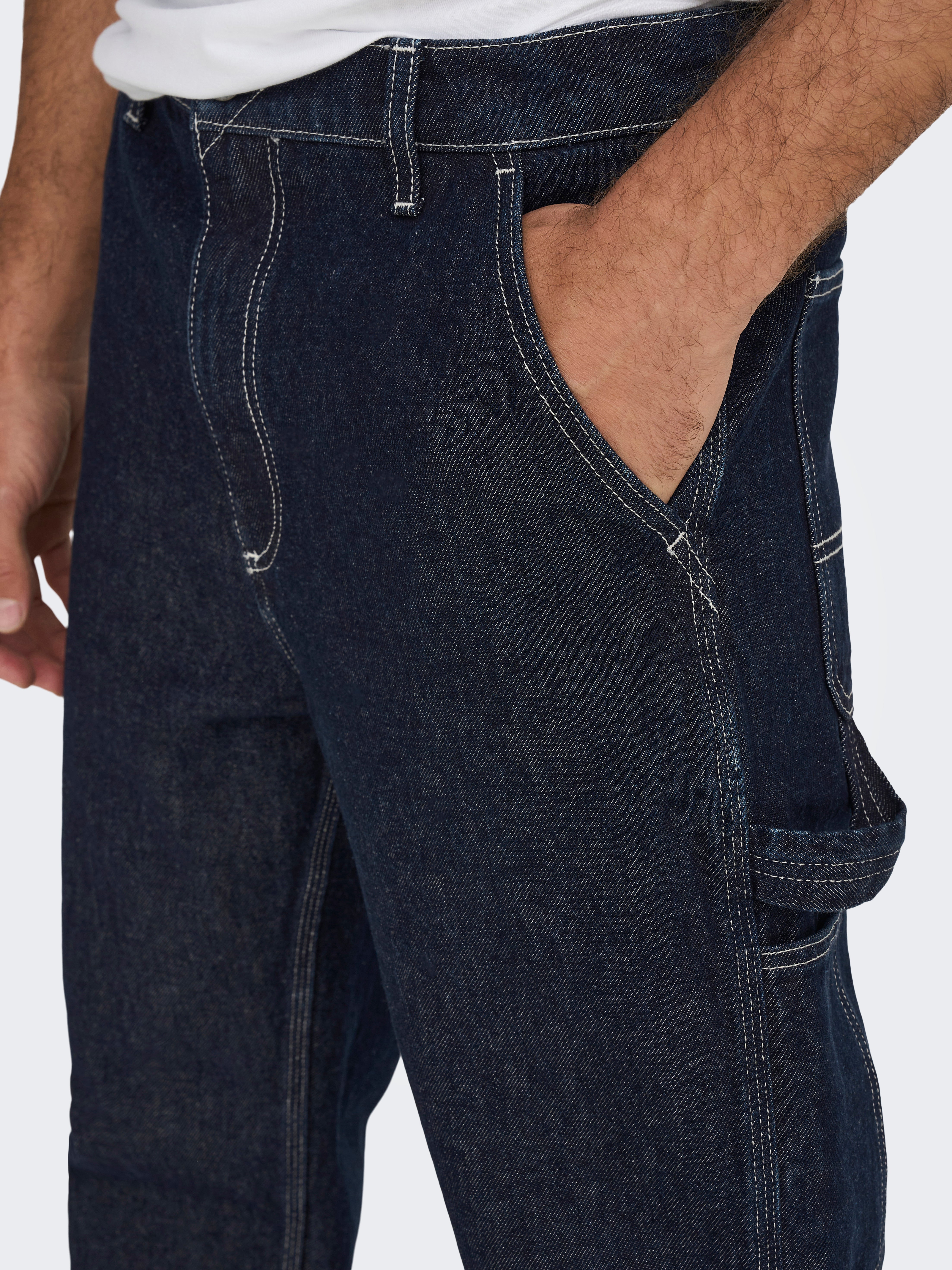 ONSEDGE Mittlere Taille Locker geschnitten Jeans Dark Blue Denim