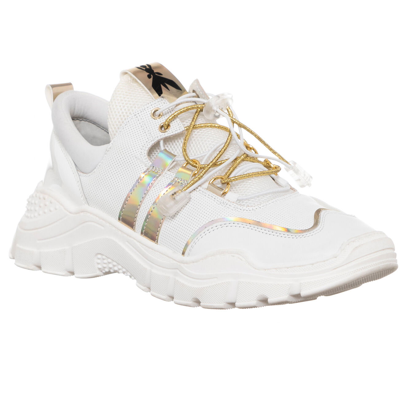Patrizia Pepe Baskets en Cuir Run blanc/doré - Talon 5 cm
