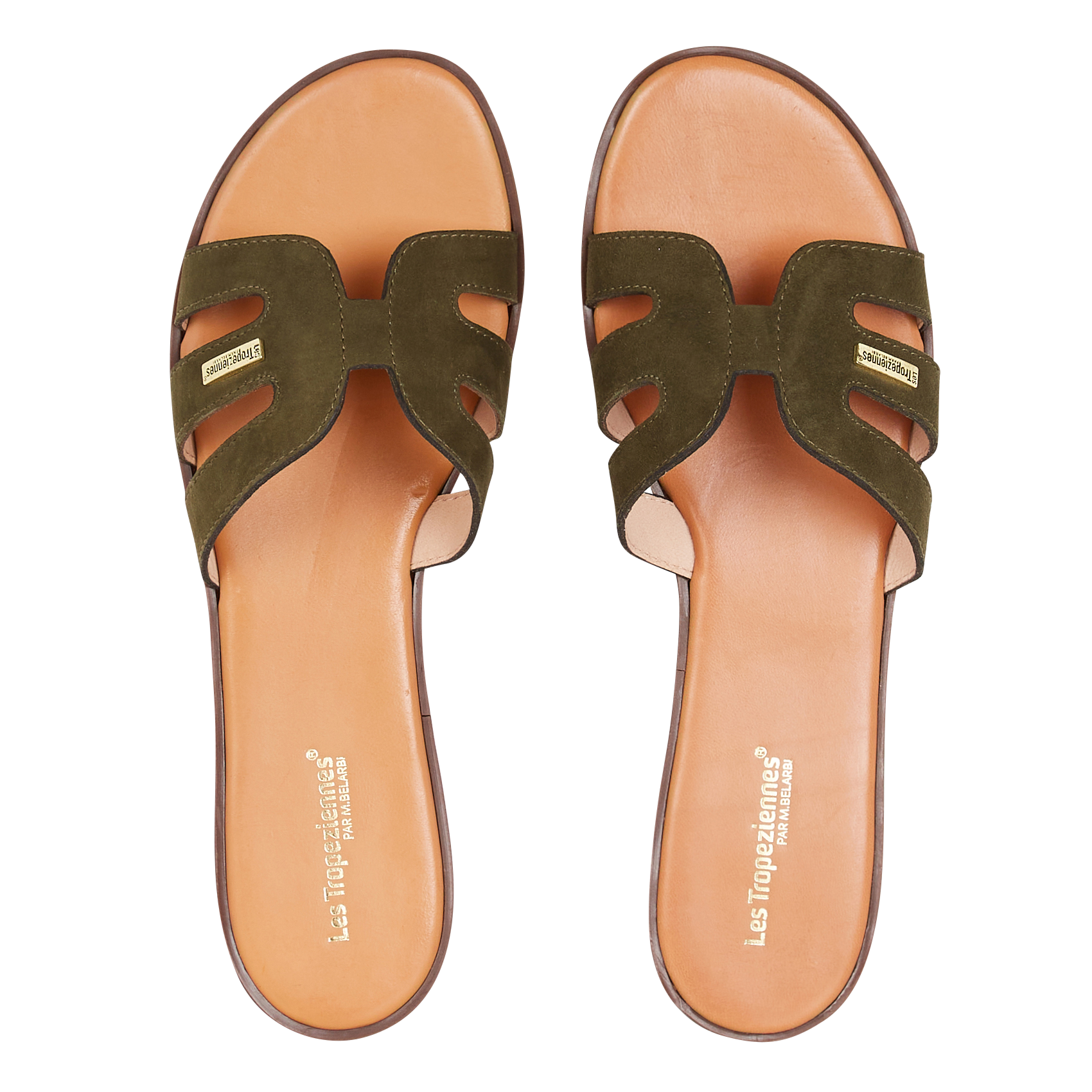 HAMIGA - Sandales plates en cuir velours | Kaki