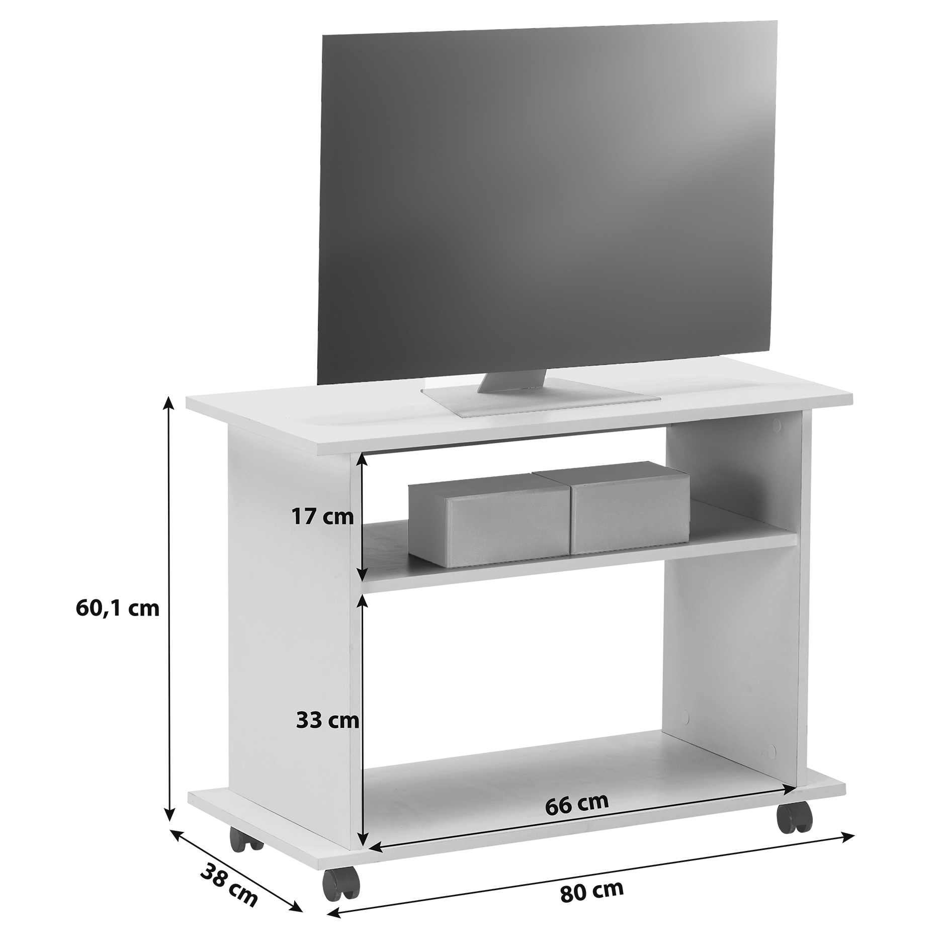 TV-Tisch - Artisan Eiche - 2 Fächer - auf Rollen