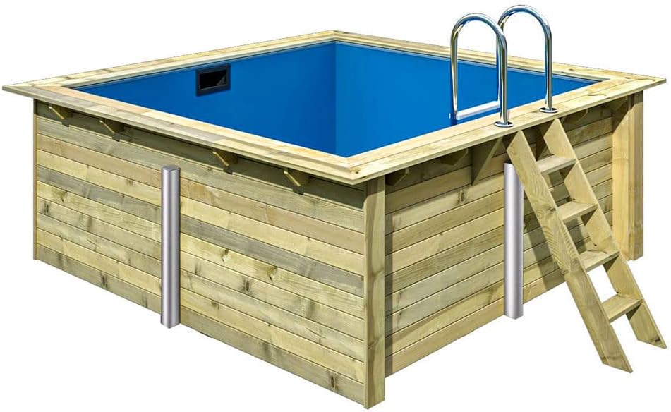 Holzpool Komplett-Set Rechteck Schwimmbecken - Inkl. Sandfilteranlage leistungsstarke Poolpumpe Skimmerpaket mit Einlaufdüse und Schlauch-Set Poolvlies Innenhülle Trend Pool (3,50 x 3,20 x 1,24 m)