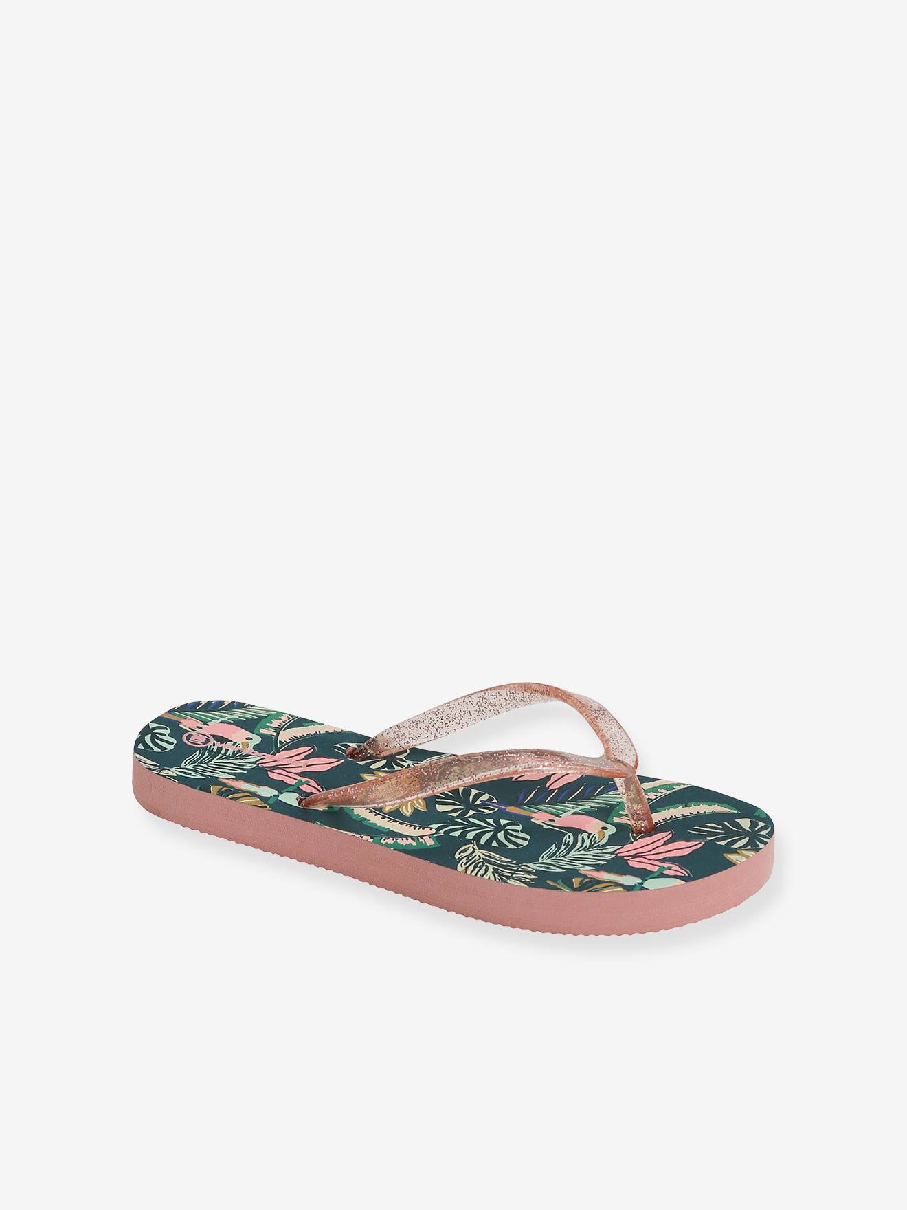 Chinelo estampado para meninas, estampa verde escura