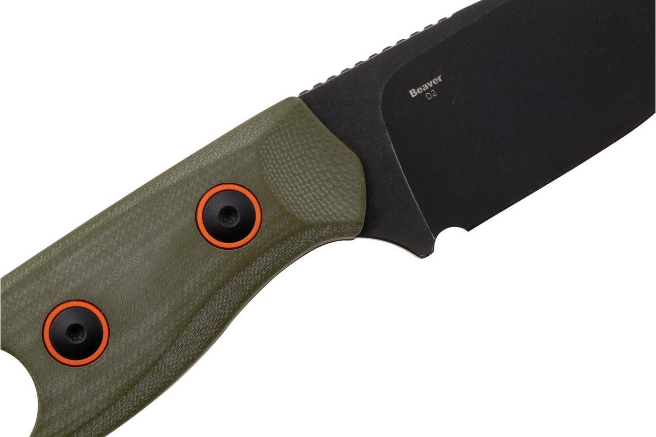 Kizer Beaver 1078A1 Blackwashed D2, Olive Green G10, vaststaand mes