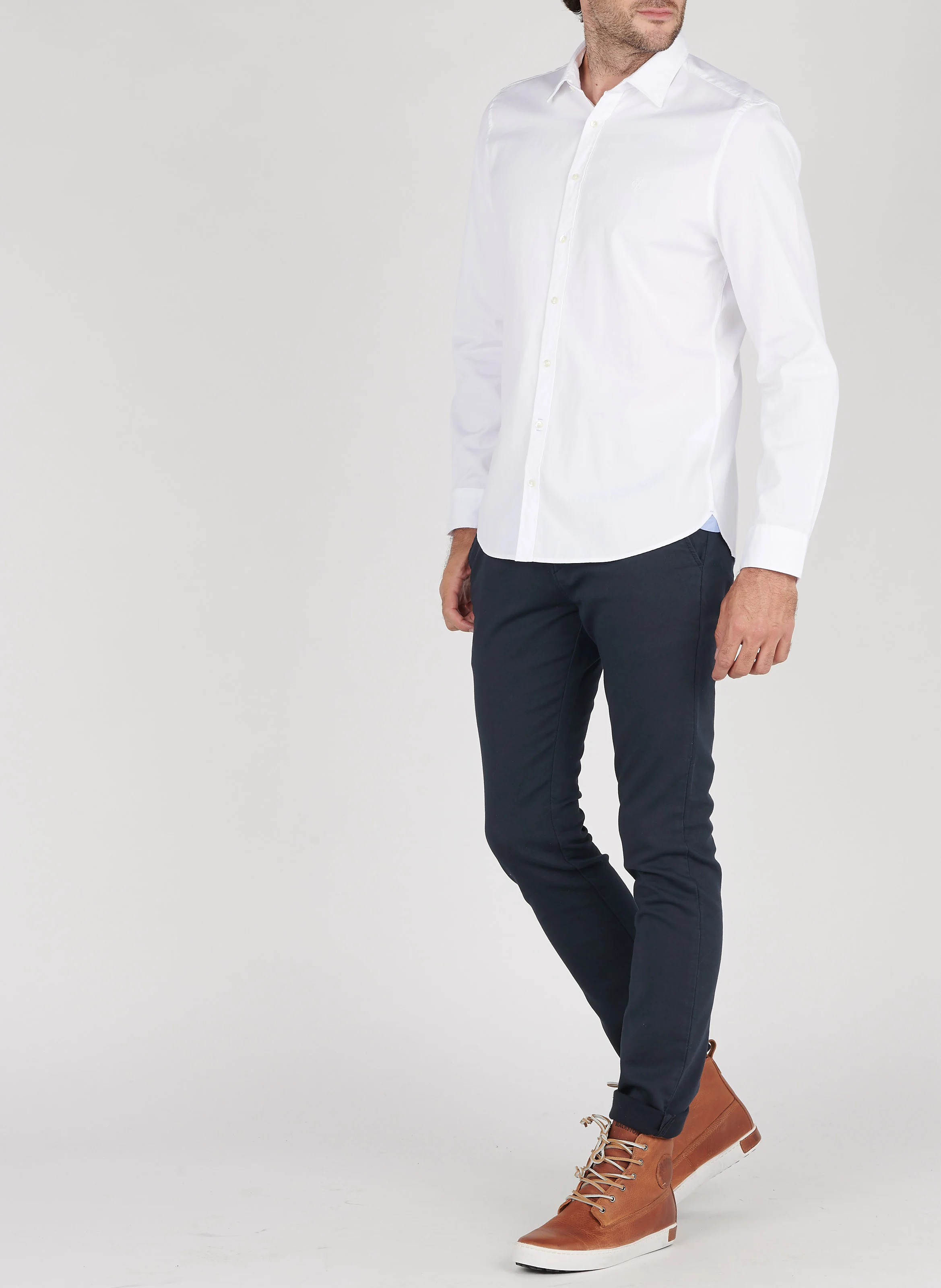 Chemise col classique shaped fit en coton | Blanc