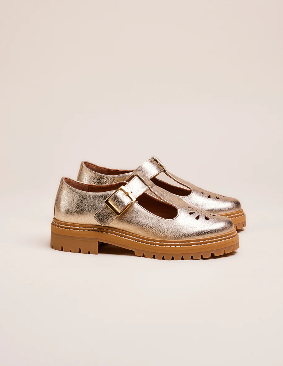 Derbies Romane Ajourée - Cuir grainé champagne