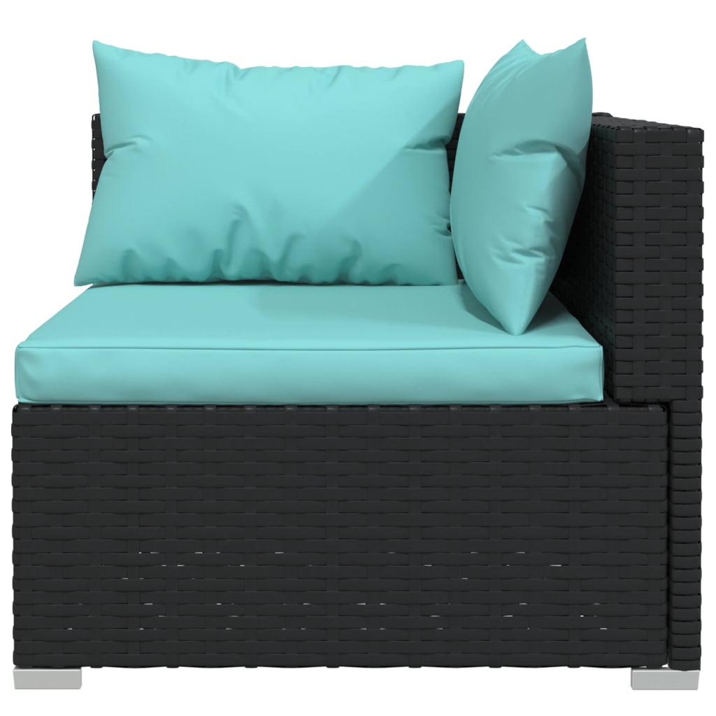 Salon de jardin meuble d'extérieur ensemble de mobilier 6 pièces avec coussins résine tressée noir