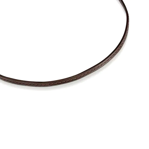 Colar TOUS Good Vibes com trevo, banho de ouro 18k sobre prata, pedras preciosas e couro marrom.