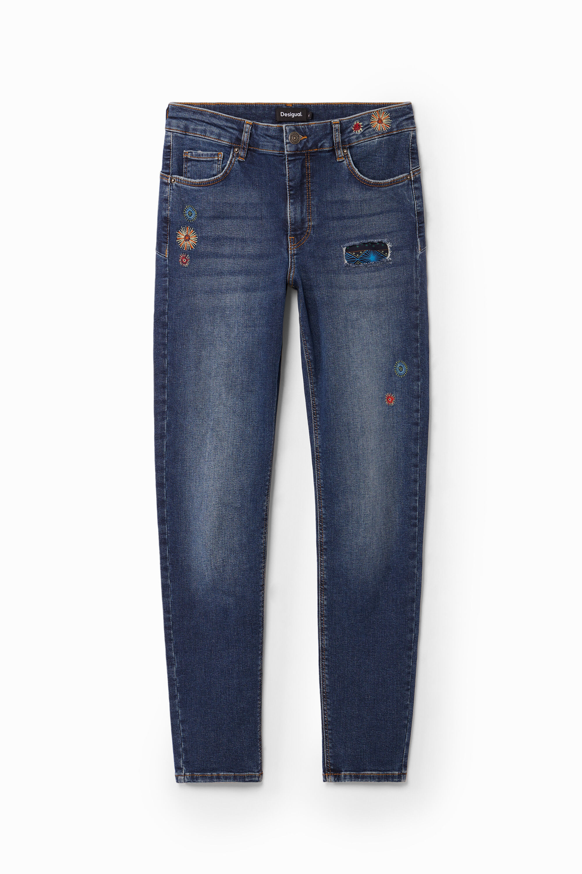 Calça jeans slim bordada