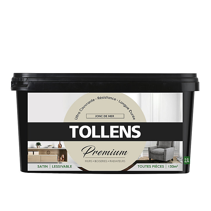 Peinture Tollens premium murs, boiseries et radiateurs jonc de mer satin 2,5L