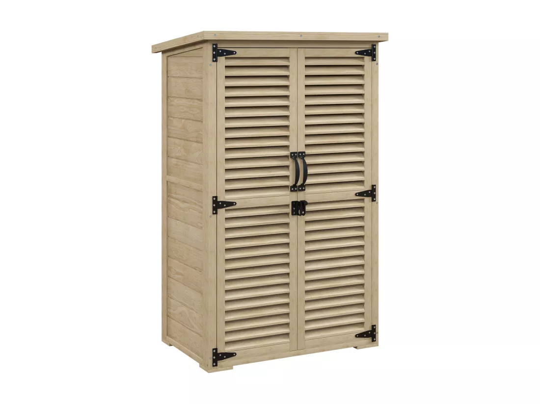Armoire de jardin abri de jardin 2 portes persiennes 2 étagères toit bitumé bois sapin pré-huilé
