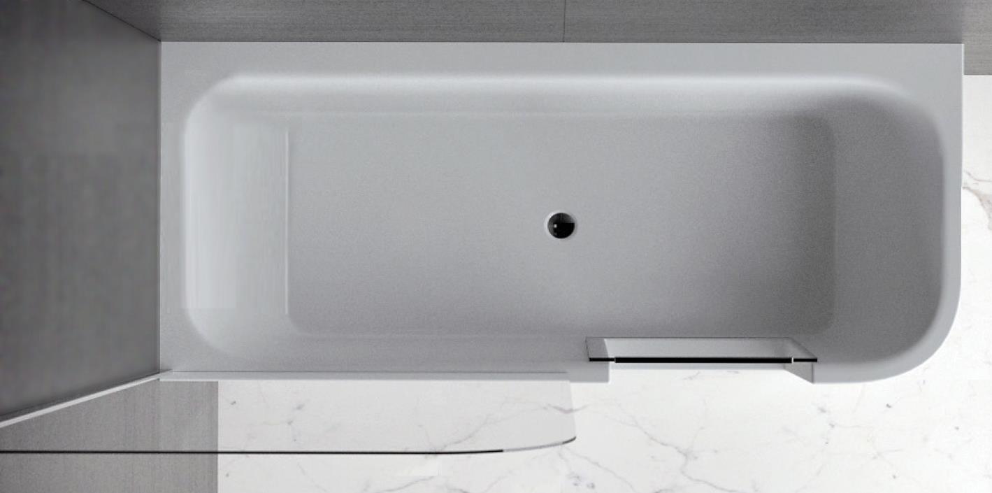 Xenz GO! inloop douchebad acryl 180x80x60cm links wit glans met watervaluitloop en badscherm