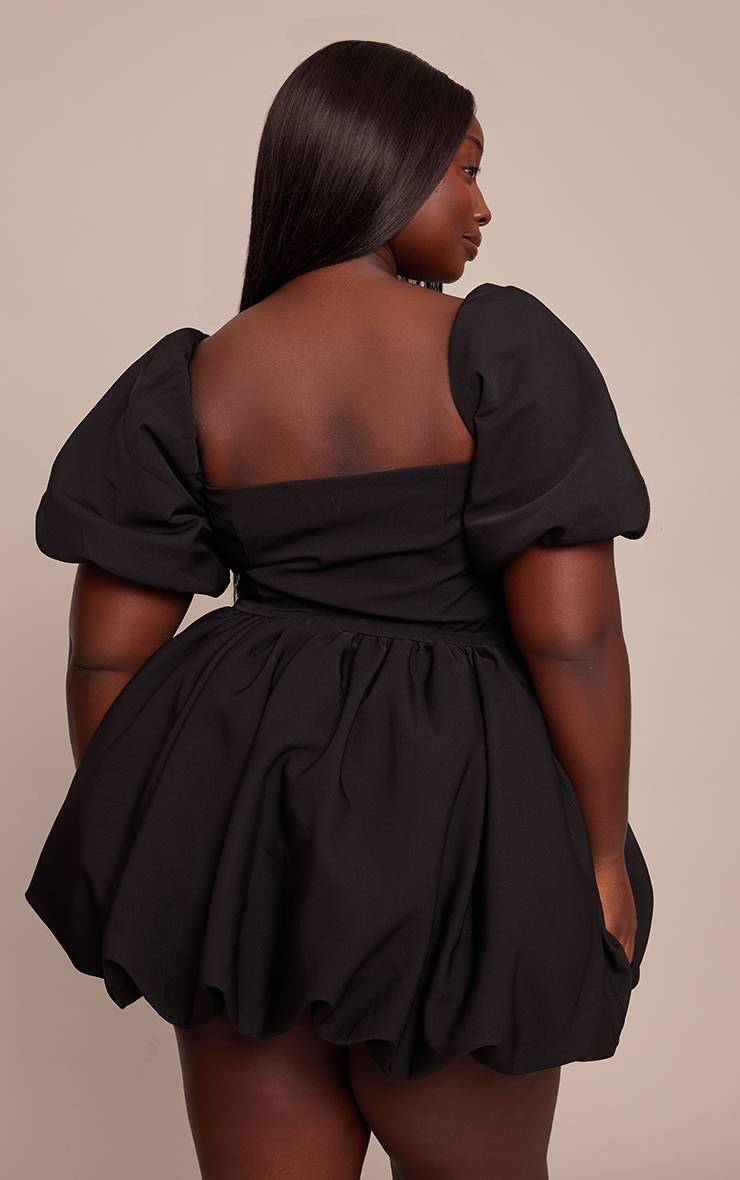 Noir Robe Mini Bouffante Tissée Avec Ornements De Strass Grande Taille
