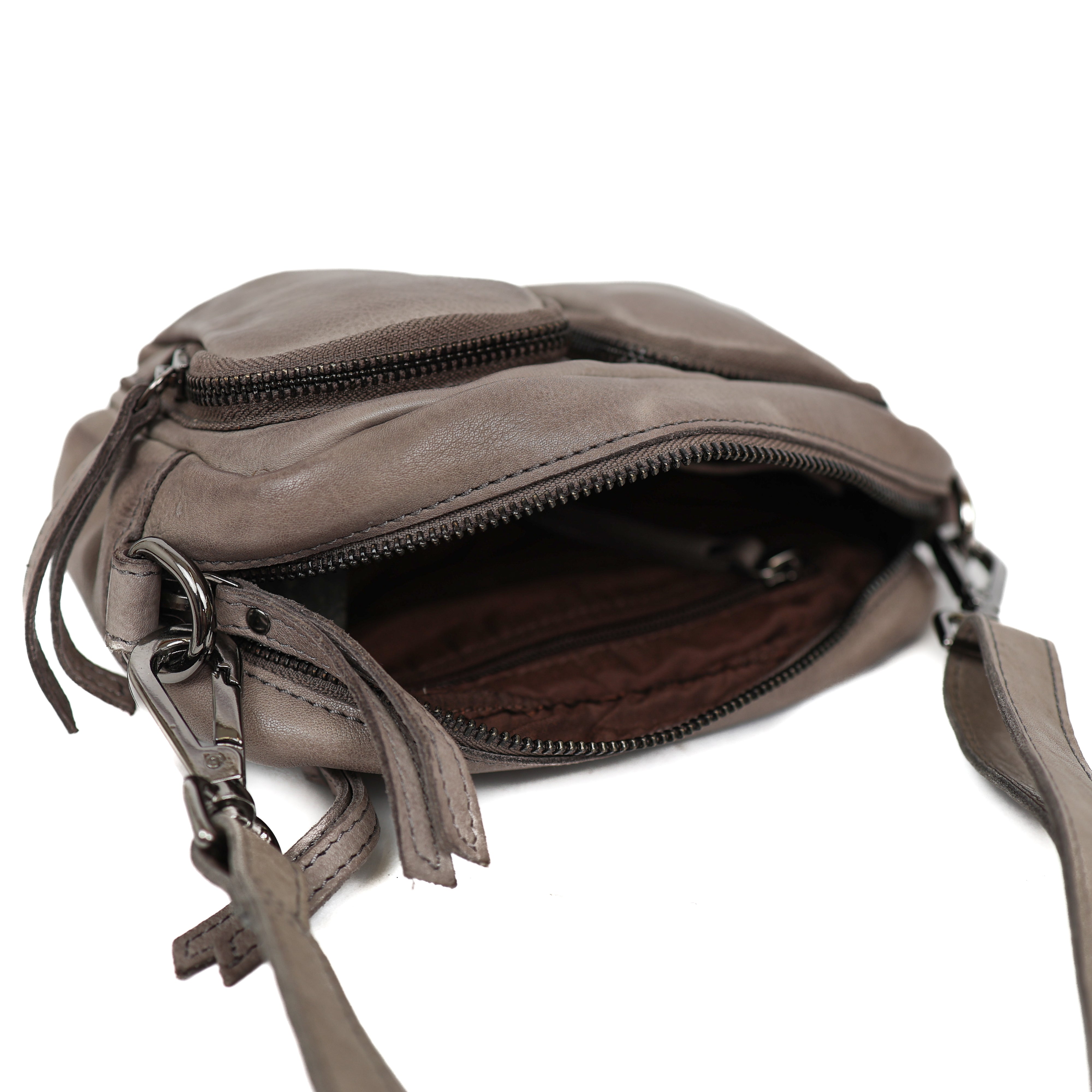 Klein schoudertasje met voorvakjes 'Amber' grijs Grey