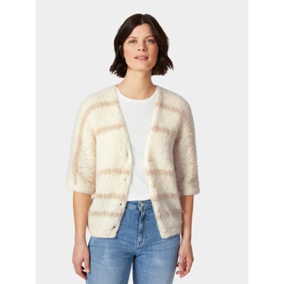 Damen-Strickjacke Halbarm gestreift, Natur