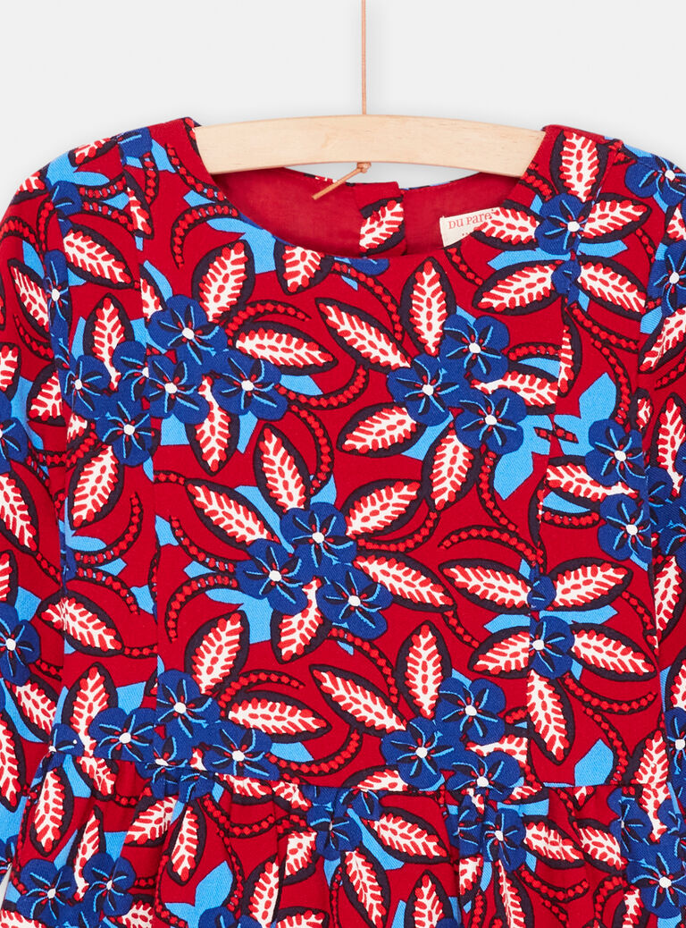 Robe à fond carmin et imprimé fleuri fille