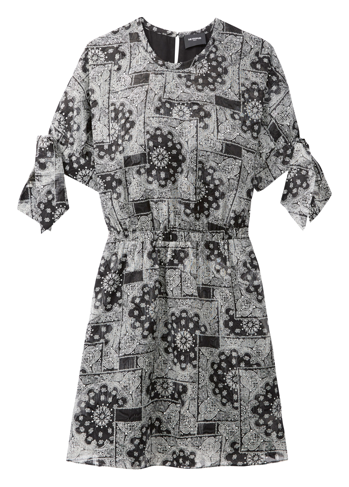 Robe courte col rond imprimée| Noir