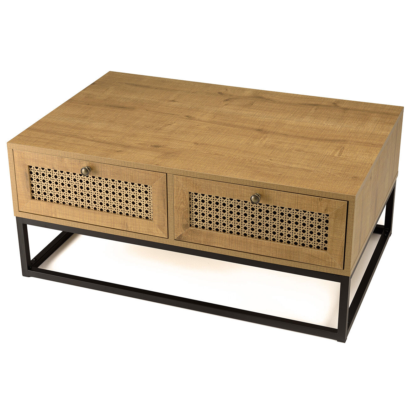 Macabane Table basse 4 tiroirs rotin marron - 90x60x40 cm