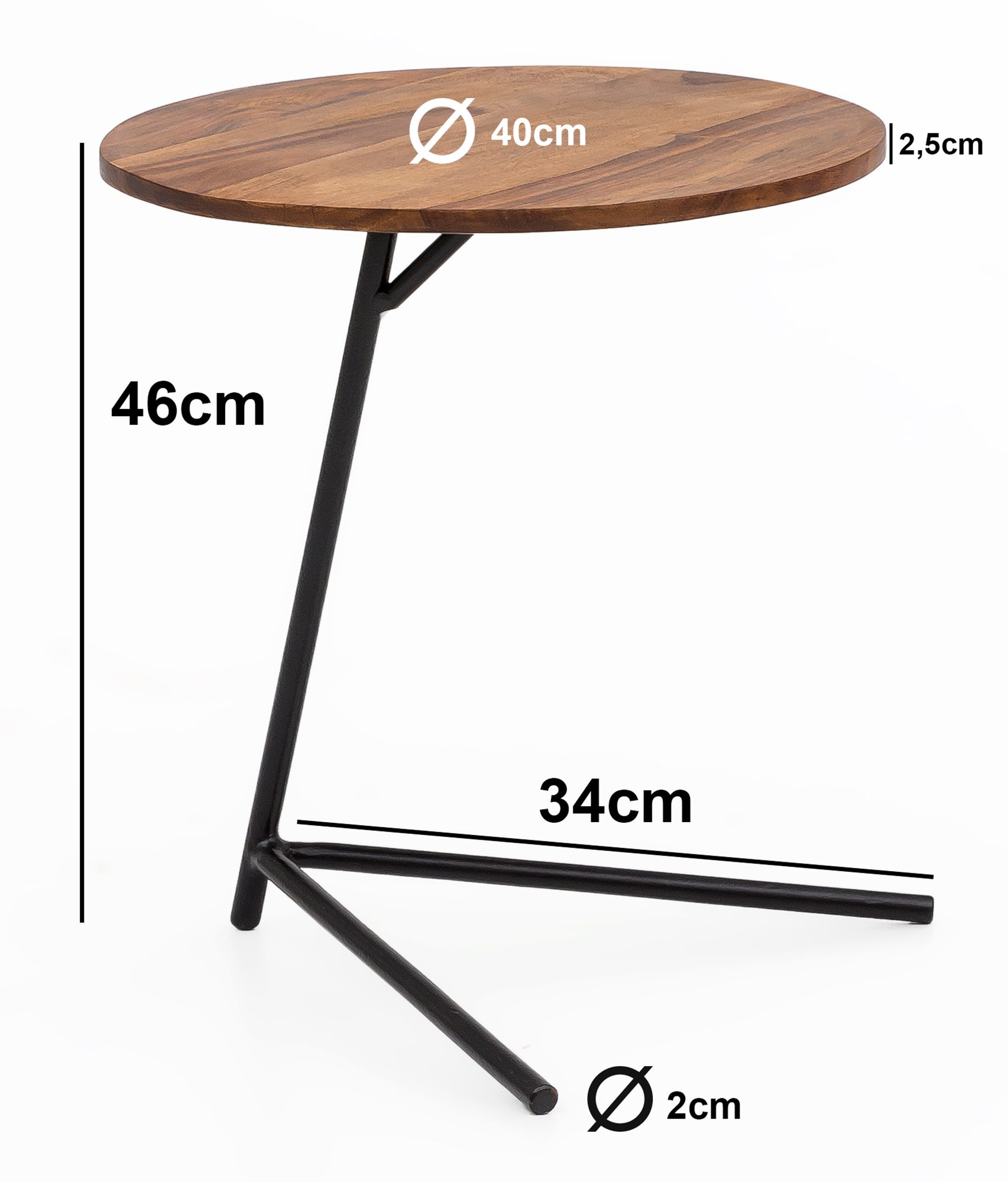 FineBuy Design Beistelltisch Ø 40 cm Couchtisch Sheesham Massivholz Metall