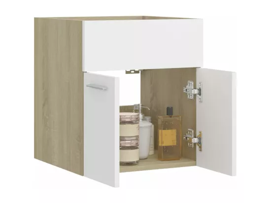 Armoire d'évier Blanc et chêne sonoma Bois d’ingénierie
