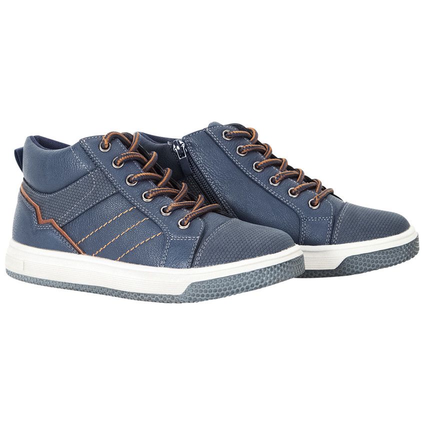 Bottillons marine avec lacets et zip pour garçon - Bleu marine