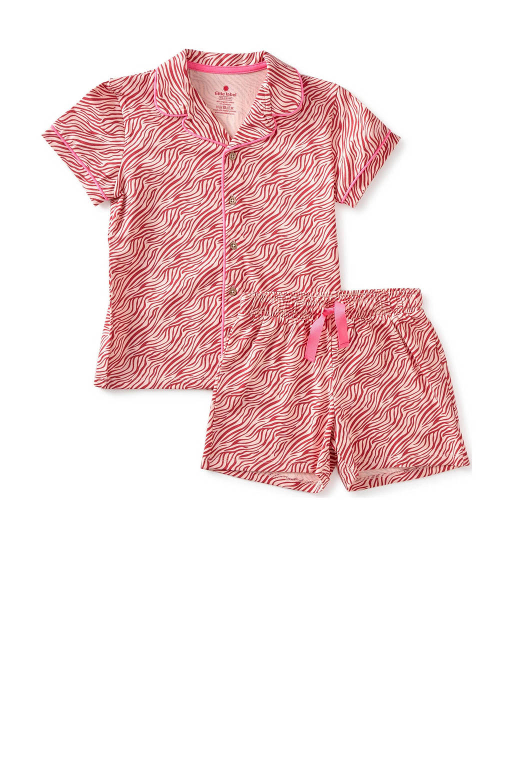 Little Label shortama met all over print van katoen roze/rood
