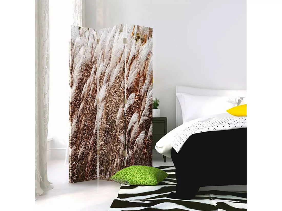 Paravent Décoratif Imitation Herbe Sèche pour Intérieur - 110 x 150 cm - 2 faces R° V°