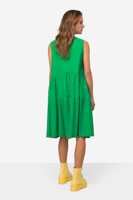 Leinenmix-Kleid, uni, V-Ausschnitt, ärmellos