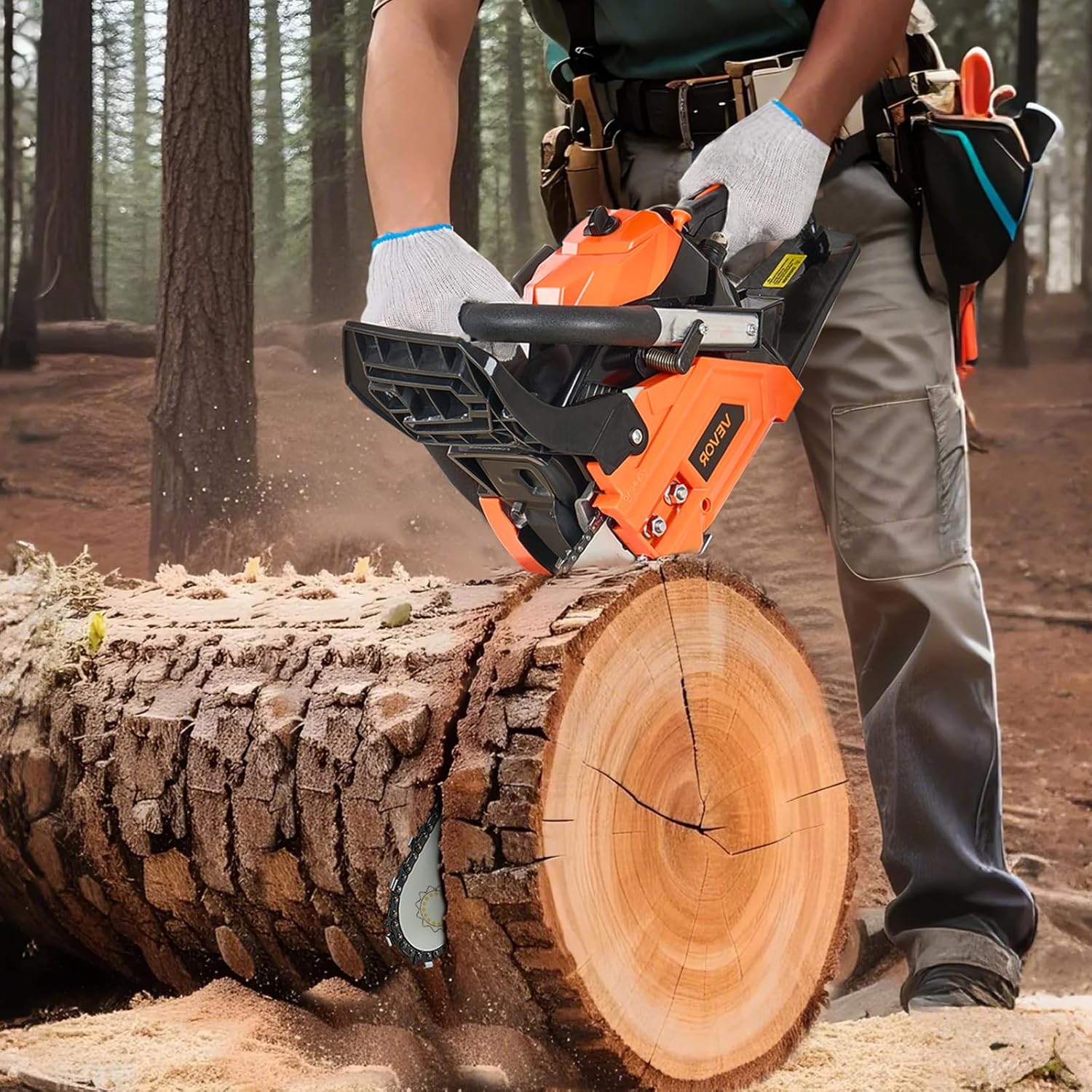 VEVOR 40cc Benzin-Kettensäge, 355 mm Benzin-Kettensäge, 1,8 PS starke Säge mit rutschfestem Griff, zwei Kraftstofftanks, Not-Aus-Funktion, max. 12000U/min, zum Holzfällen, Baumbeschneiden & Roden