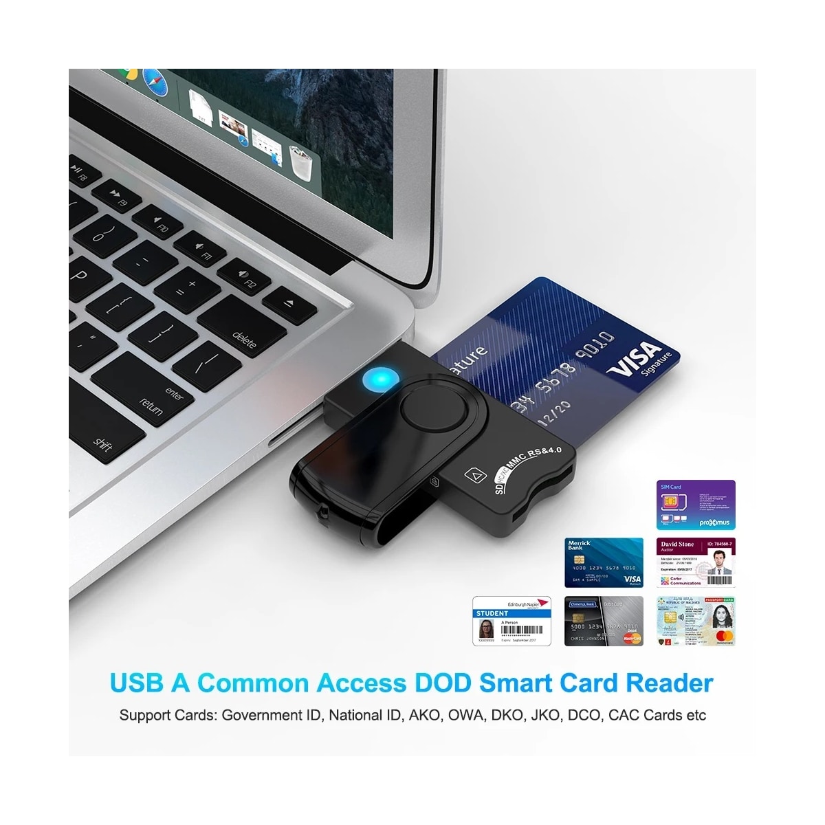 NÖRDIC 4 i 1 kortleser Smartkort SIM-kort SD og TF/MicroSD USB-A UHS-I