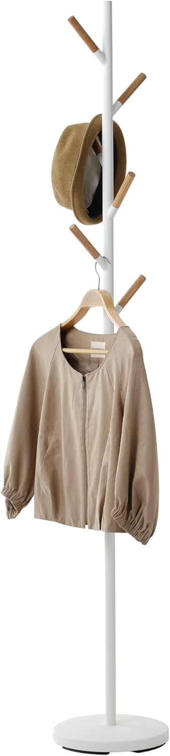 Yamazaki 2814 PLAIN Garderobe, weiß, Stahl/Holz, minimalistisch, 28 x 28 x 177 cm
