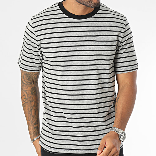 Tee Shirt Poche A Rayures GMS Nash Gris Clair Chiné
