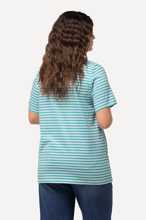 T-Shirt, Ringel, Palmenstickerei, Rundhals, Halbarm